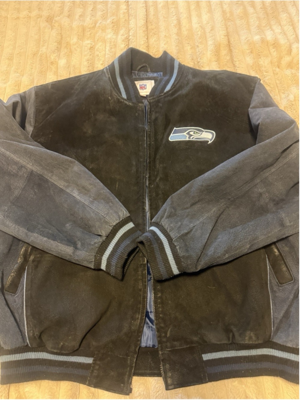 Seattle Seahawks Mens XX-Large Embroidered Suede Leather Jacket Bomber Jacket